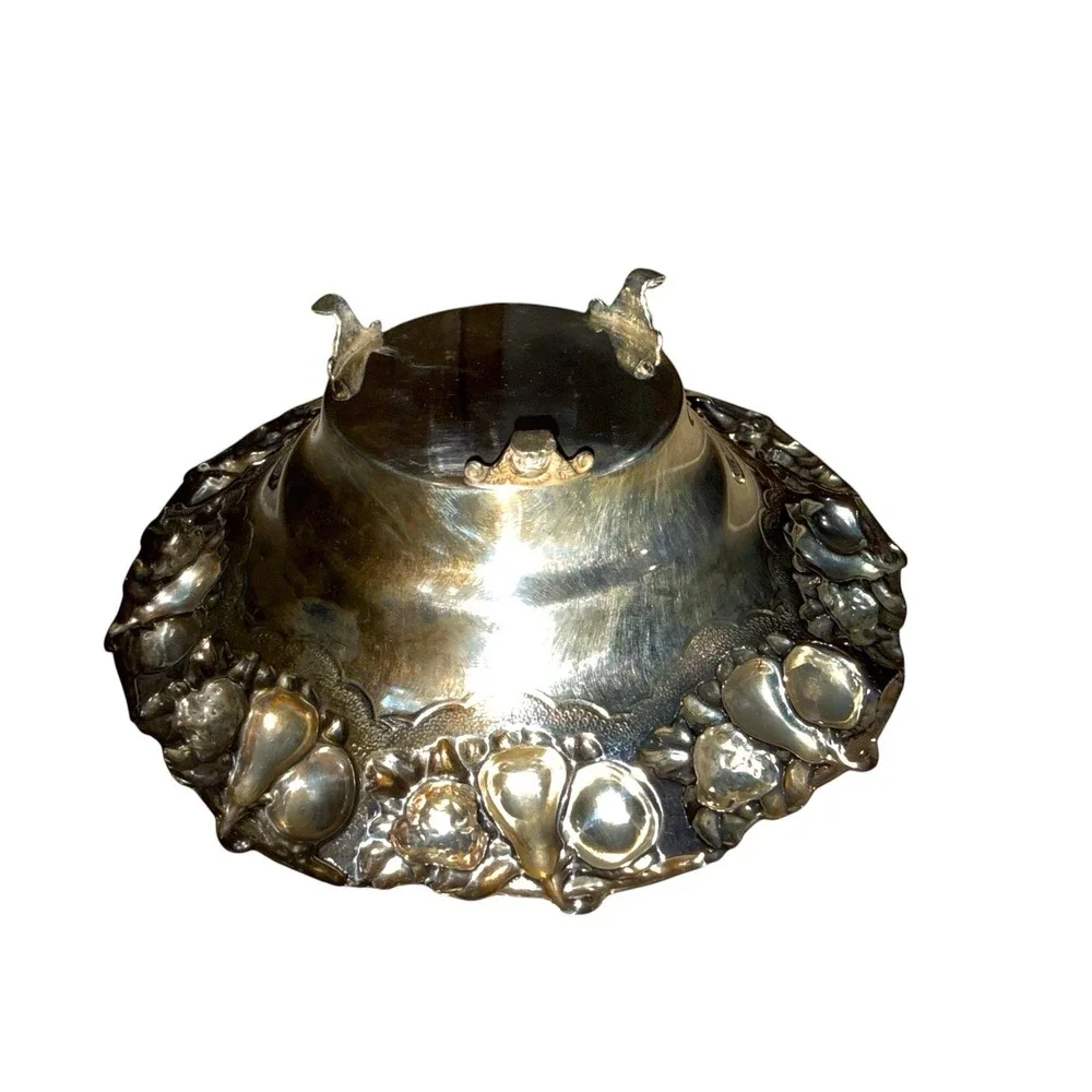 Hazorfim Israel Sterling Silver Footed Bowl 7 inch – Fruit Motif 925